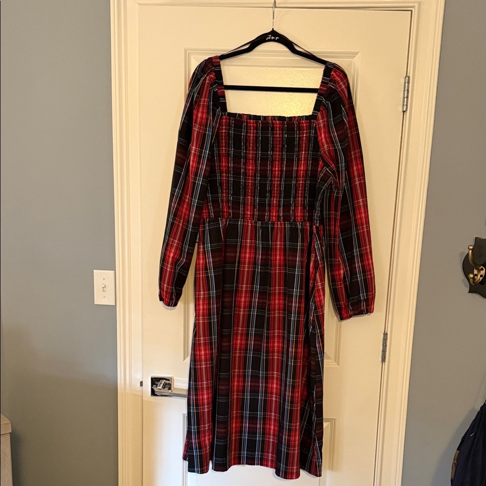 Draper James Red and Black Plaid Long Sleeve Dress